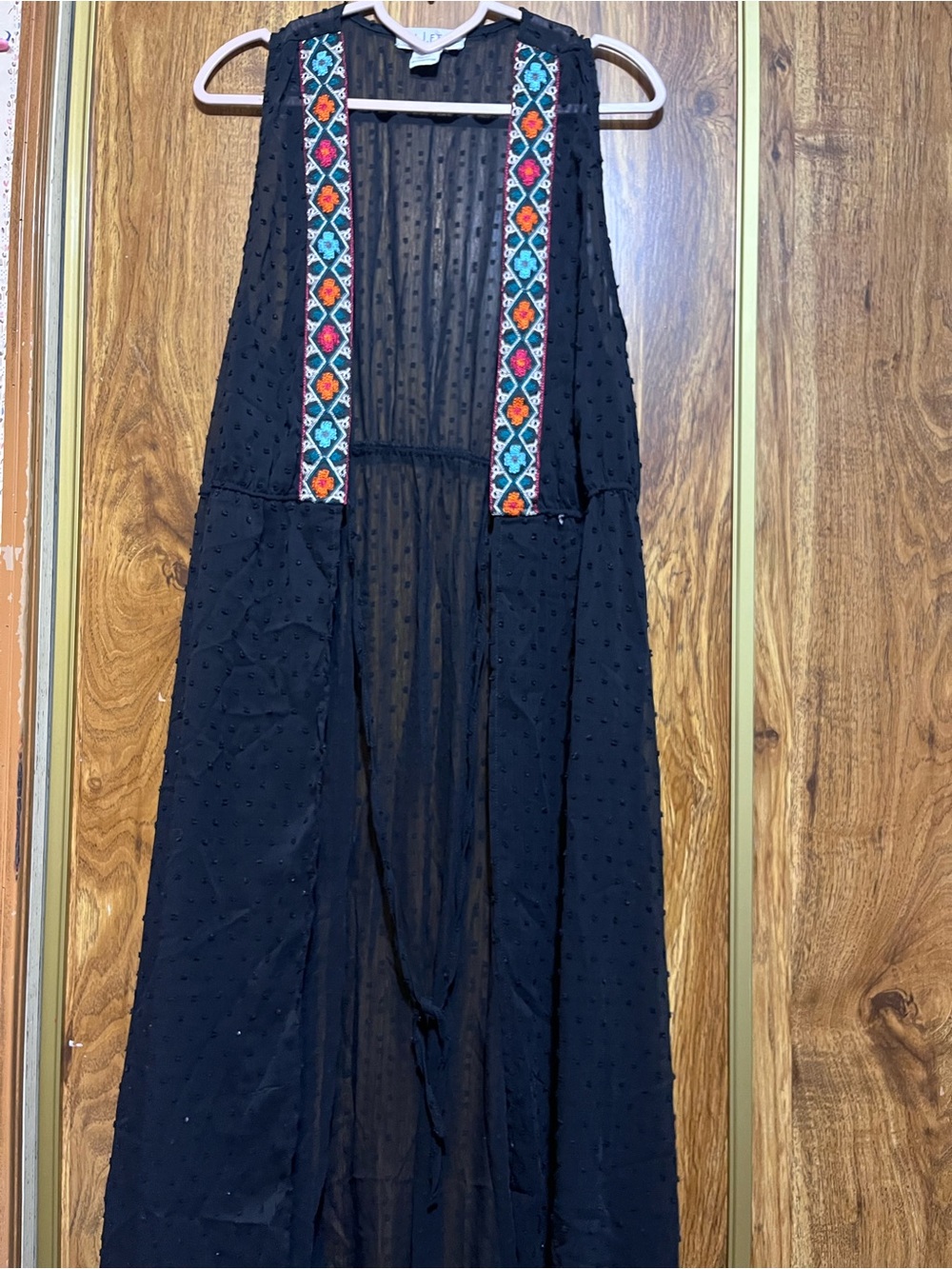 Black Sheer Embroidered Trim Maxi Cardigan